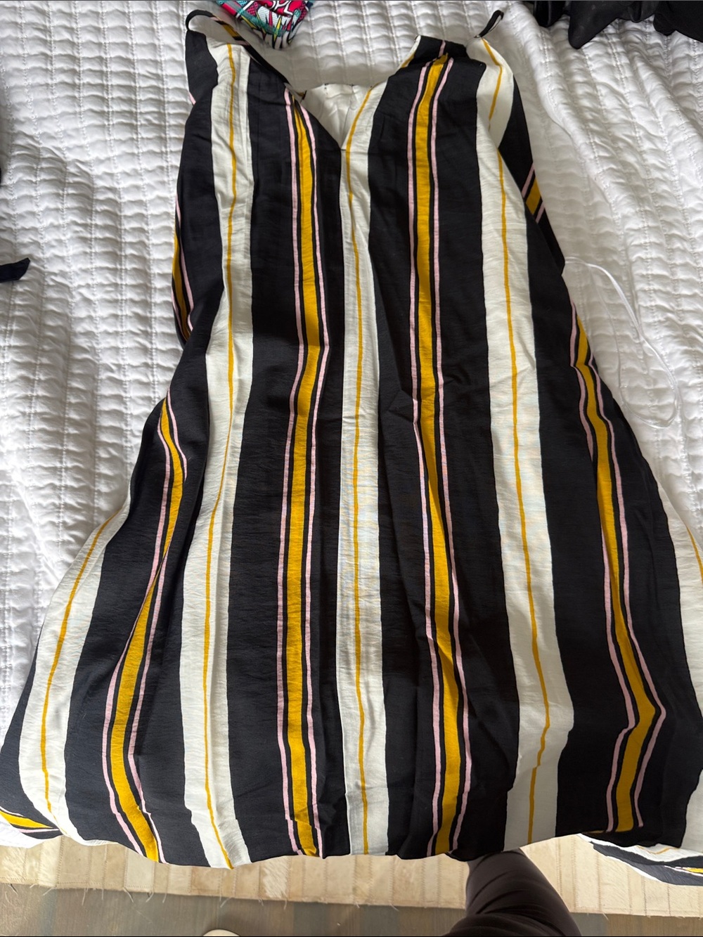 Banana Republic Black, White, Yellow & Pink Striped A-Line Dress